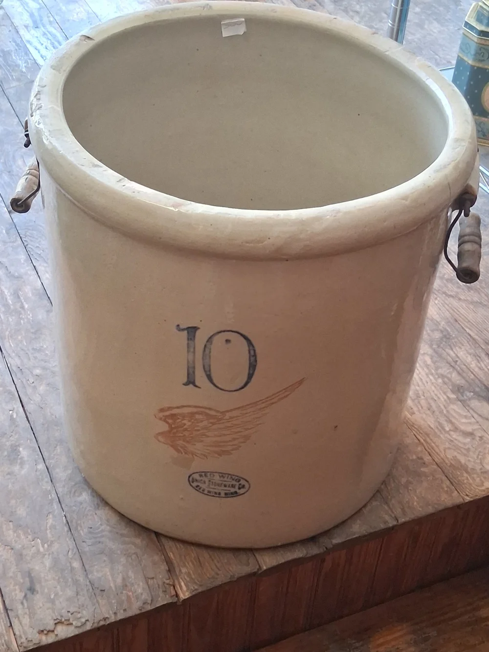 10-Gallon Red Wing.Stoneware Crock with Wing Decal